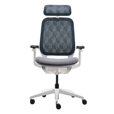 White Ergo Task Chair with Headrest Mesh Revolving Ergonomic Office Chair